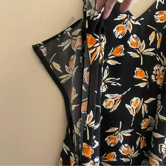 4/$20➡️ Black Spaghetti Strap V-Neck Mini Dress Orange Floral Design – Size 2X - Picture 4 of 12